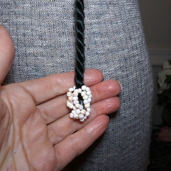 Vintage Black Cord Woven Belt With Shell & Coral Bead Decoration - Picture 6 of 11